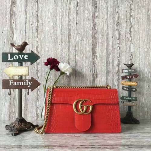 Gucci GG Marmont bolso de hombro de piel de cocodrilo 431777 rojo