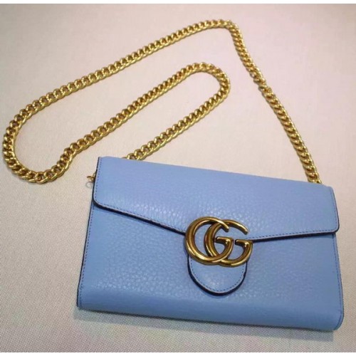 Gucci GG Marmont cuero mini bolso de cadena 401232 azul