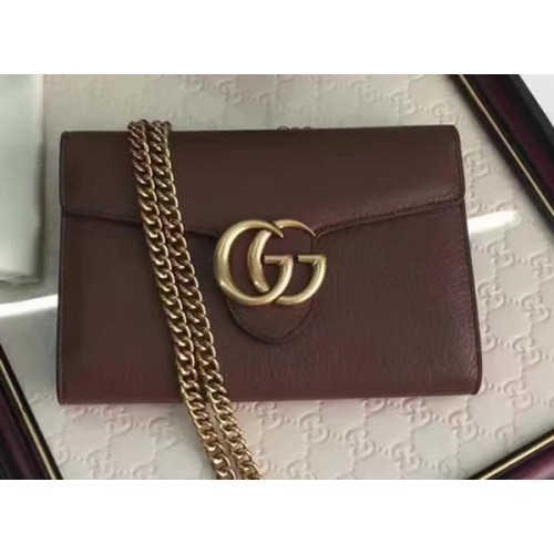 Gucci GG Marmont cuero mini bolso de cadena 401232 marrón