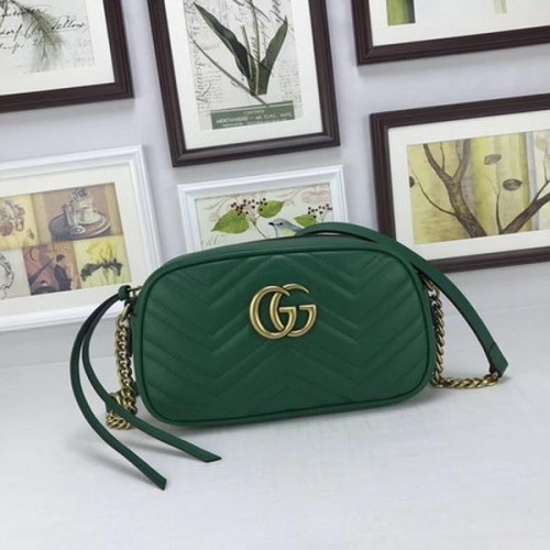 Gucci GG Marmont Matelasse Bolso de hombro de cuero 447632 Verde