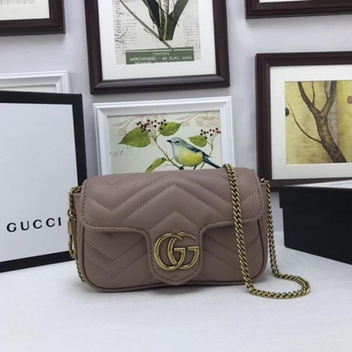 Gucci GG Marmont Matelasse Cuero Super Mini Bolso 476433 Rosa
