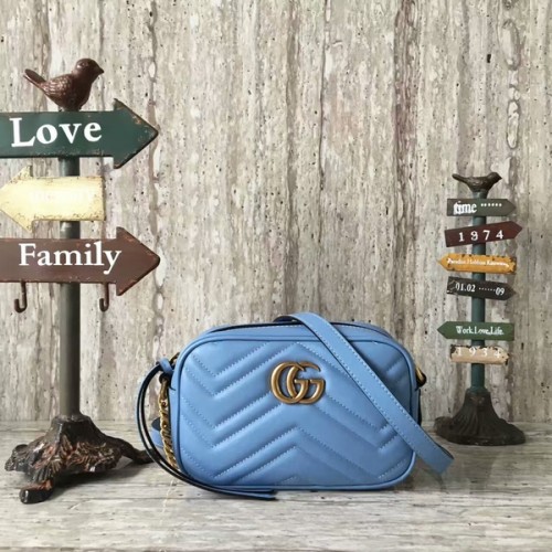 Gucci GG Marmont Matelasse Mini Bolso De Hombro 448065A Azul