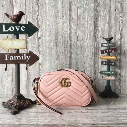 Gucci GG Marmont Matelasse Mini Bolso De Hombro 448065A Rosa