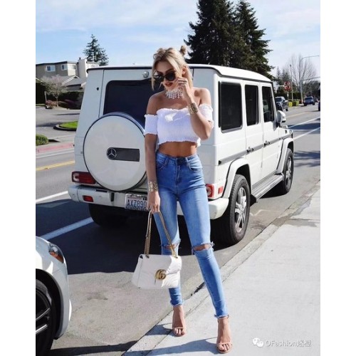 Gucci GG Marmont Matelasse Bolsa de hombro 443496 Blanco roto