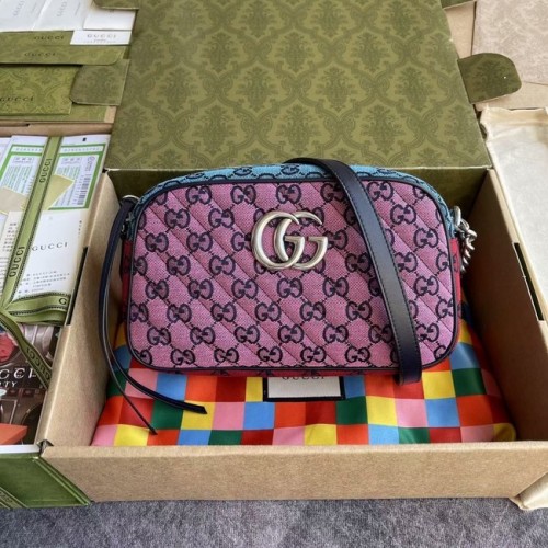 Gucci GG Marmont Bolso de hombro pequeño multicolor 447632 Verde, amarillo y polvo rojo