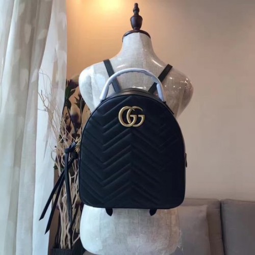 Gucci GG Marmont Mochila De Cuero Acolchada 476671 Negro