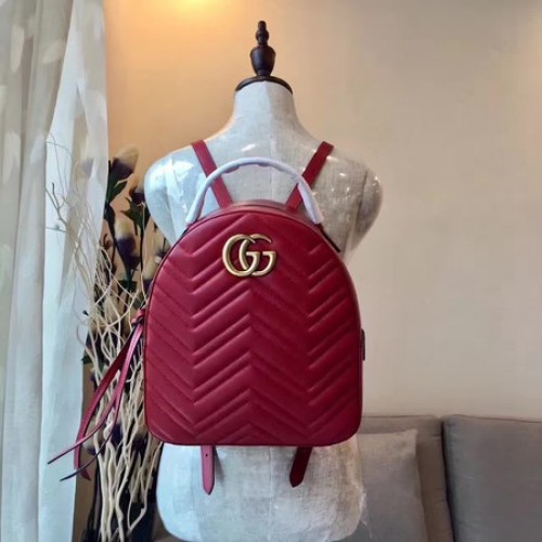 Gucci GG Marmont Mochila De Cuero Acolchada 476671 Rojo
