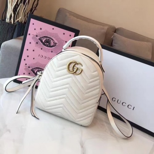 Gucci GG Marmont Mochila De Cuero Acolchada 476671 Blanco