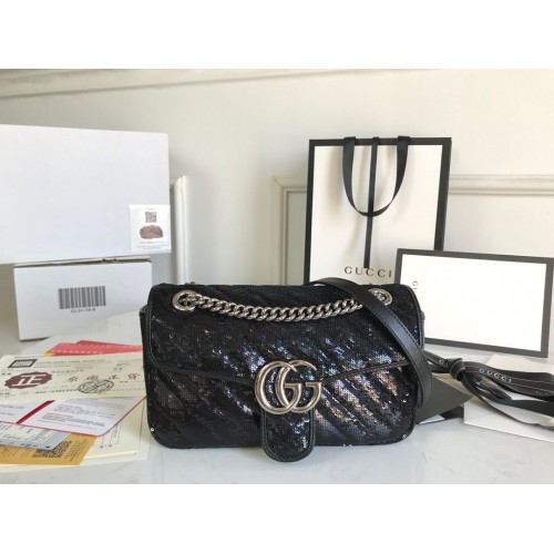 Gucci GG Marmont Sequin Mormont Bolso de hombro pequeño 443497 Negro