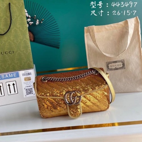 Gucci GG Marmont Sequin Mormont Bolso de hombro pequeño 443497 oro