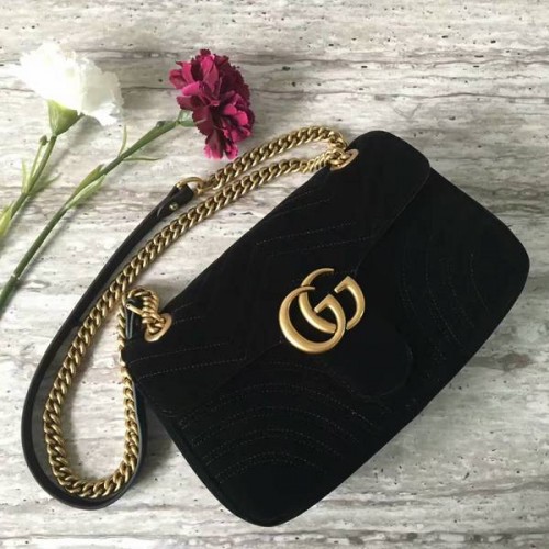 Gucci GG Marmont Suede Leather Bolso de hombro mediano 443497 Negro