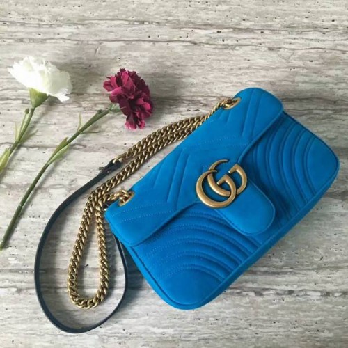 Gucci GG Marmont Suede Leather Bolso de hombro mediano 443497 Azul