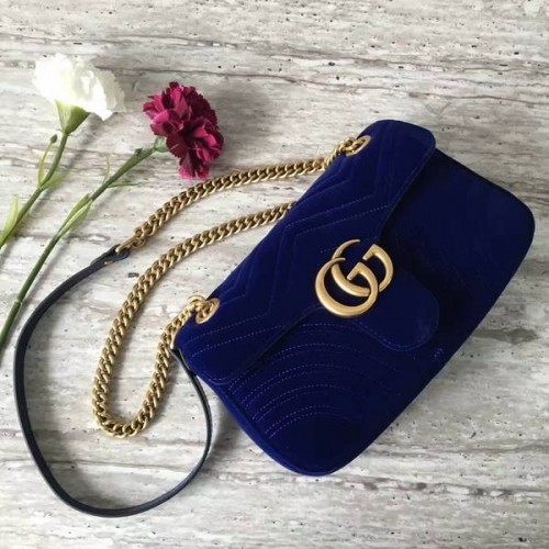 Gucci GG Marmont Suede Leather Medium Shoulder Bag 443497 Azul oscuro