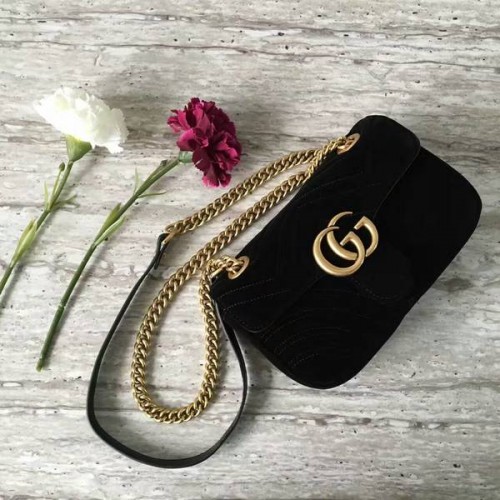 Gucci GG Marmont Gamuza Mini Bolso De Hombro 446744 Negro