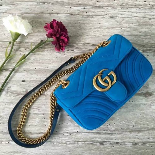 Gucci GG Marmont Suede Leather Mini Bolso de Hombro 446744 Azul