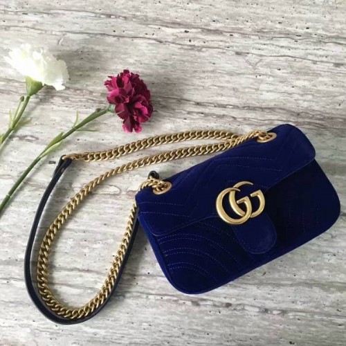 Gucci GG Marmont Suede Leather Mini Bolso de Hombro 446744 Azul Oscuro
