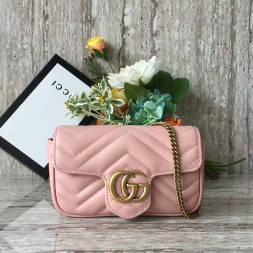 Gucci GG Marmont Velvet Nano Bolso de Hombro 476433A Rosa Claro