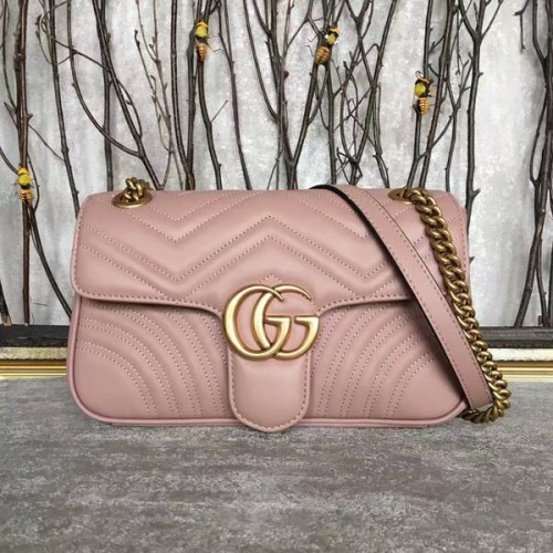Gucci GG Marmont Sheenskin Bolso de Hombro 443497A Rosa Claro