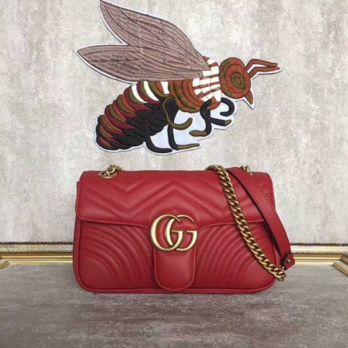 Gucci GG Marmont Sheenskin Bolso de Hombro 443497A Rojo