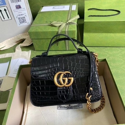 Gucci GG Marmont cocodrilo mini bolso con asa superior 547260 negro