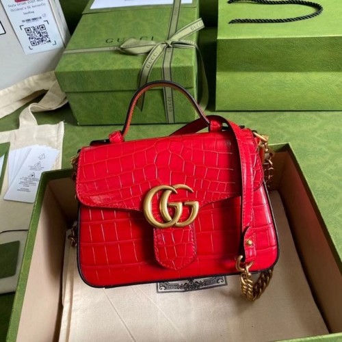 Gucci GG Marmont cocodrilo mini bolso con asa superior 547260 rojo