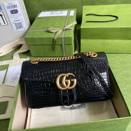 Gucci GG Marmont bolso de hombro pequeño de cocodrilo 443497 negro