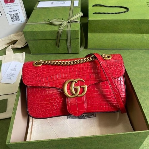 Gucci GG Marmont bolso de hombro pequeño de cocodrilo 443497 rojo