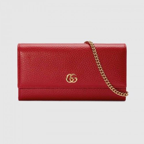 Gucci Cartera con cadena de cuero GG Marmont 546585 Rojo hibisco