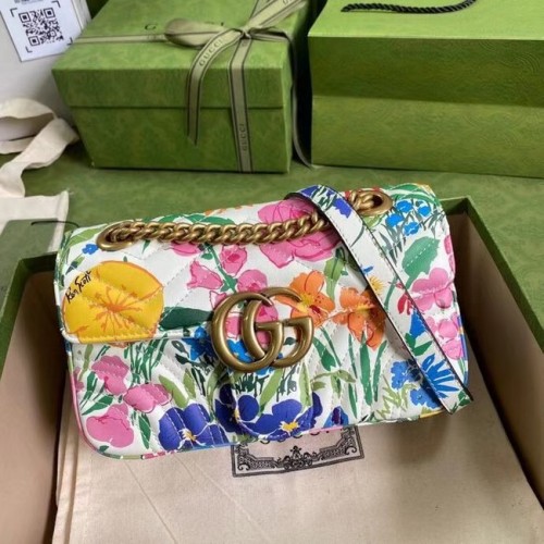 Gucci GG Marmont matelasse Mini Bolso 446744 Flores blancas