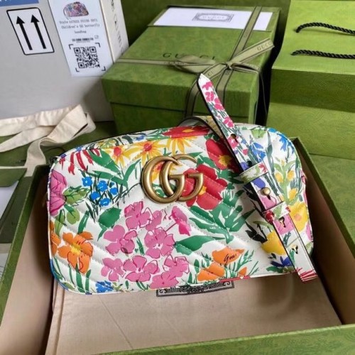 Gucci GG Marmont matelasse Mini Bolso 447632 Flores blancas