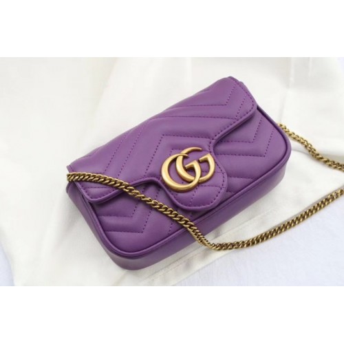 Gucci GG Marmont matelasse cuero super mini bolso 476433 púrpura