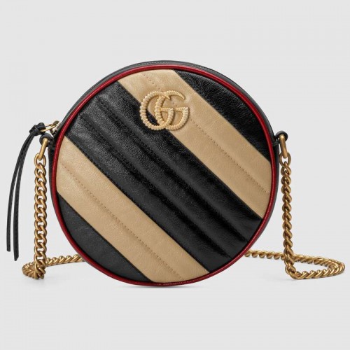 Gucci GG Marmont mini bandolera redonda 550154 Beige y negro