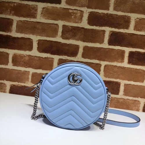Gucci GG Marmont mini bandolera redonda 550154 Azul pastel