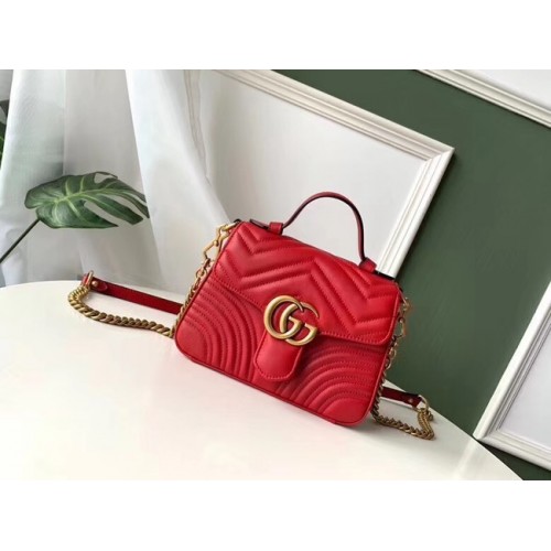 Gucci GG Marmont Original mini bolso de cuero con asa superior 547260 rojo