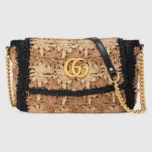 Gucci GG Marmont bolso de hombro pequeño de rafia 574433 Negro