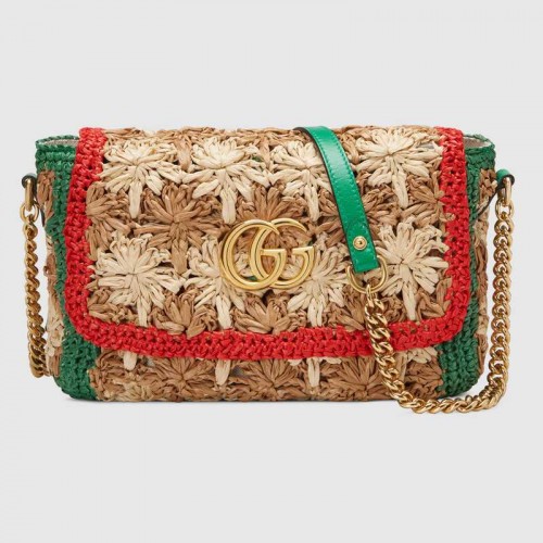 Gucci GG Marmont bolso de hombro pequeño de rafia 574433 Rojo y verde
