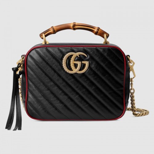 Gucci GG Marmont serie pequeño bolso de hombro de bambú 602270 negro