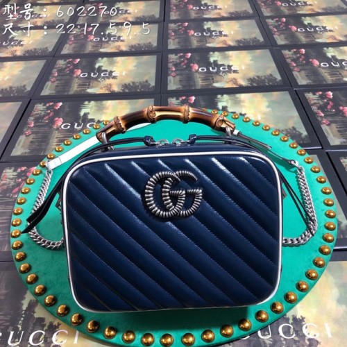 Gucci GG Marmont serie pequeño bolso de hombro de bambú 602270 azul real