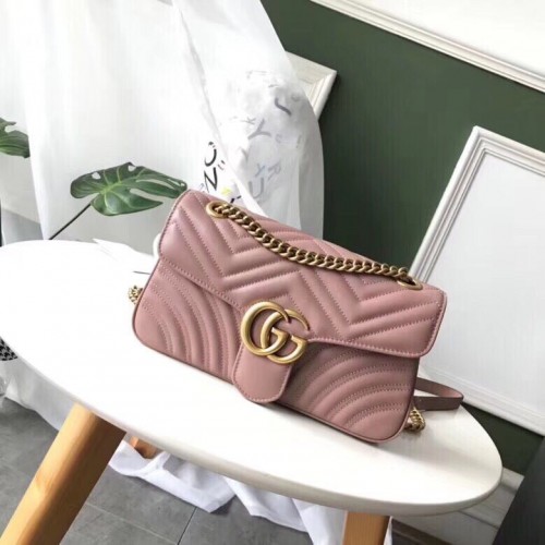 Gucci GG Marmont Original Leather pequeño bolso de hombro matelasse 443497 rosa