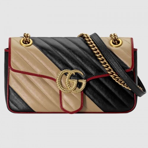 Gucci GG Marmont bolso de hombro pequeño 443497 Beige y negro