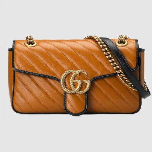 Gucci GG Marmont bolso de hombro pequeño 443497 Coñac diagonal