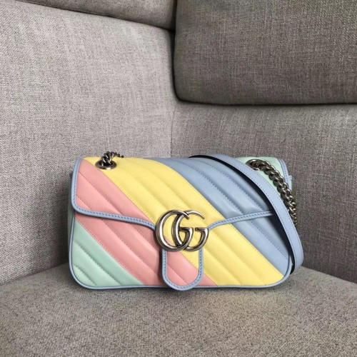 Gucci GG Marmont bolso de hombro pequeño 443497 verde y rosa y amarillo y azul