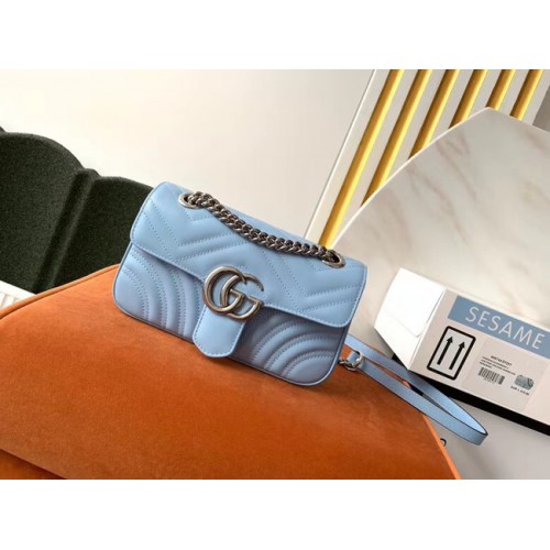 Gucci GG Marmont bolso de hombro pequeño 446744 Azul pastel