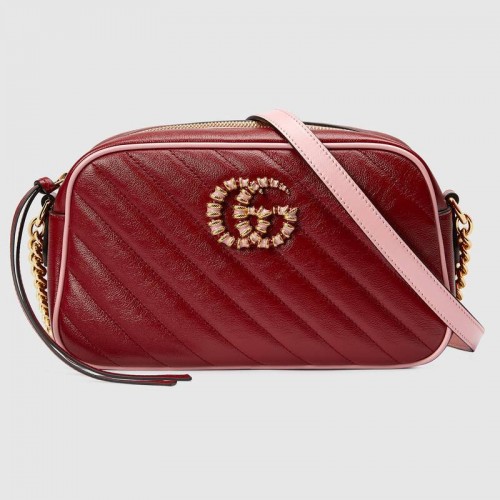 Gucci GG Marmont bolso de hombro pequeño 447632 Rojo oscuro