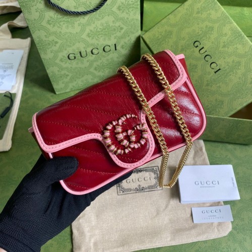 Gucci GG Marmont super mini bolso 574969 Wine&Pink