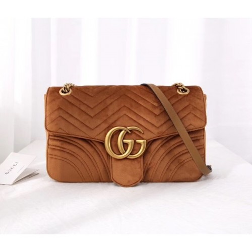 Gucci GG Marmont bolso de hombro mediano de terciopelo 443496 Taupe