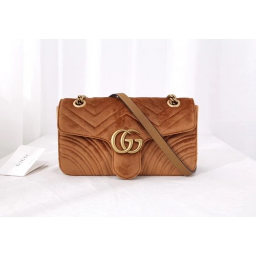 Gucci GG Marmont bolso de hombro mediano de terciopelo 443497 Taupe