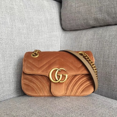 Gucci GG Marmont mini bolso de terciopelo 446744 marrón