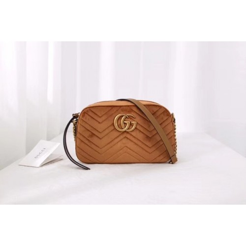 Gucci GG Marmont bolso de hombro pequeño de terciopelo 447632 Taupe