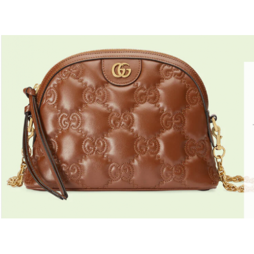 Gucci GG Matelasse bolso de hombro de cuero 702229 Marrón claro